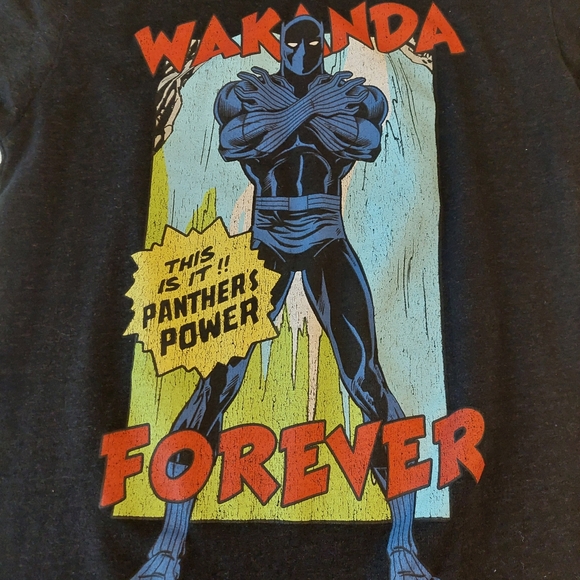 Marvel Wakanda Forever Black Graphic Tshirt Black Panther Short Sleeve Size S - Picture 4 of 8